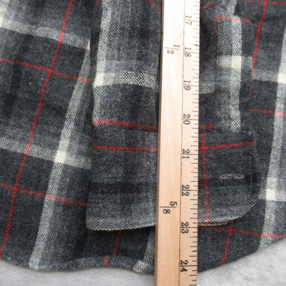 Sears Roebuck Shirt Mens Medium Gray Plaid Red Stripe Button‎ Wool Blend VTG 70s